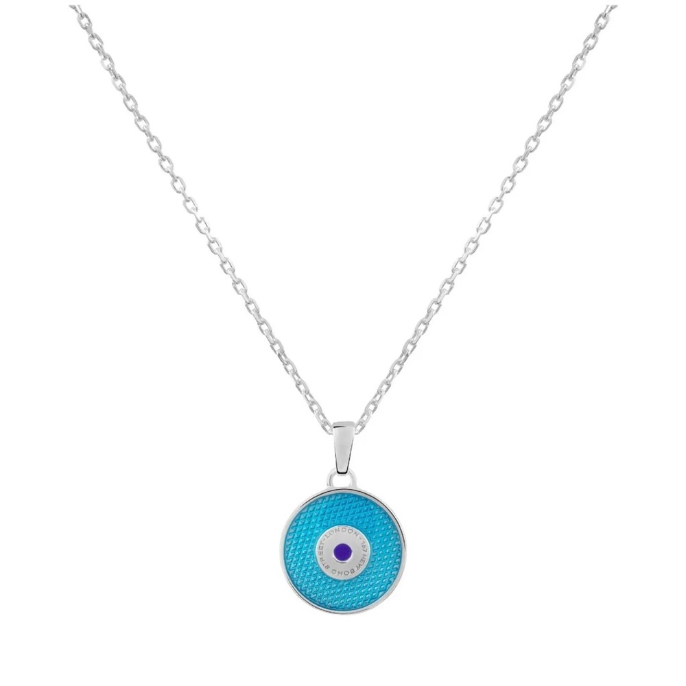 Asprey 167 Button Pendant Blue Enamel Necklace NIB